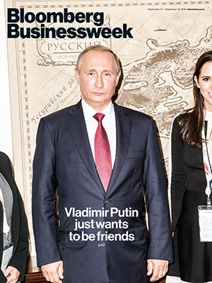 Making the cover: Hordern is pictured to the right of the Russian president. (Photo by Jeremy Liebman, courtesy of Bloomberg Businessweek)