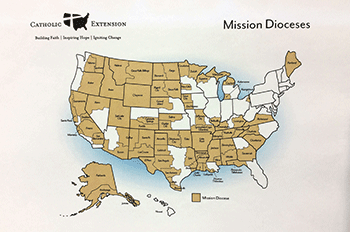 A map showing the dioceses supported by Catholic Extension. (Photo courtesy of Catholic Extension)