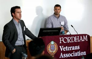 As co-presidents of the student-run Fordham Veterans Association, Patrick Hackett (left) and Chris Maloney are helping their fellow vets make the transition into higher education. (Photo by Bruce Gilbert)