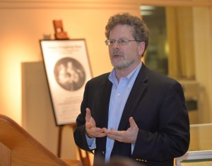 Leonard Cassuto, Ph.D., professor of English, presented at the opening of Van Wyck's exhibit at Drew University on "Religion and the American Bestseller." (Photo by Karen Mancinelli)