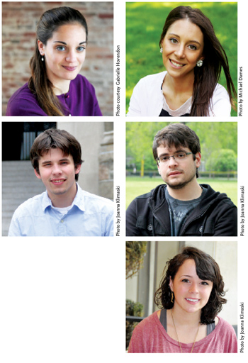 Prestigious award-winning scholars Gabrielle Hovendon (top left), Caitlin Meyer (top right), Mateusz Plaza (second row left), Evangelos Razis (second row right), and Molly Clemens. 