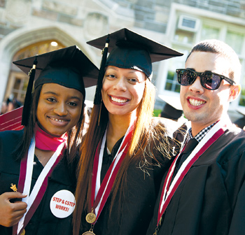 Graduates Asmaou Diallo, left, Amaidani Boncenor, center and Angel Melendez, said their success is due in part to the support of Fordham’s CSTEP program.  Photo by Kathryn Gamble