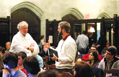 Timothy Radcliffe, O.P., former Master of the Dominican Order, answered a question on Christianity and the imagination on Feb. 12. Photo by Bruce Gilbert