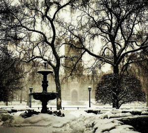 Fordham University's Rose Hill campus in the snow