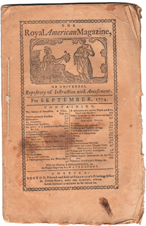 A copy of Royal American Magazine from 1774 is on display at the William D. Walsh Family Library as part of the Munn Collection. Image courtesy of Fordham University Libraries