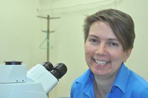 Silvia Finnemann, Ph.D., researches the causes of Age-Related Macular Degeneration. Photo by Janet Sassi