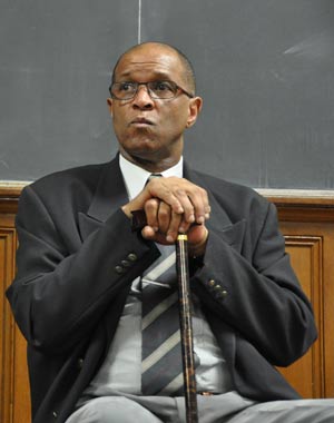 Allen Jones listens to a question from a STEP student about his life growing up in the Bronx.  Photo by Janet Sassi