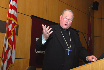 Archbishop Timothy M. Dolen acknowledges that the Catholic Church is retaining 68 percent of its membership.  Photo by Ken Levinson
