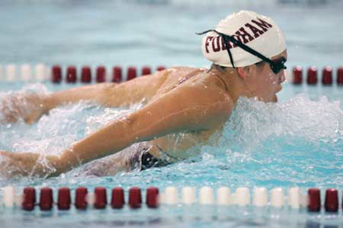 College of Business Administration freshman Caitlin Napoli received her third Atlantic 10 Women’s Swimming Rookie of the Week award recently, after winning three events against the University of Massachusetts on Feb. 3. Photo by Vincent Dusovic