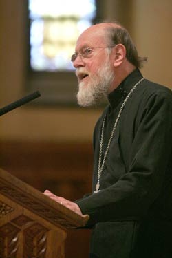 Rev. Andrew Louth, Ph.D., discusses the heart of St. Augustine.  Photo by Bruce Gilbert
