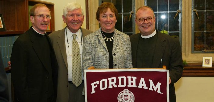 From left to right, Father Joseph McShane, John and Constance Curran, and Father Mark Massa at the launch of the Curran Center for American Catholic Studies.