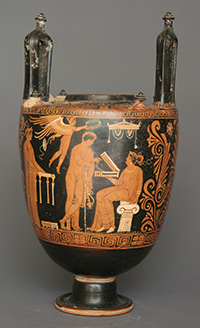 Lebes gamikos (wedding vase), Greek, South Italian, Apulian, Late Classical, red-figure, ca. 340 B.C.E., terracotta, h: 14¼ in. (36.2 cm), from the Fordham Museum of Greek, Etruscan, and Roman Art