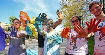 Fordham hosted a Color Run at the Rose Hill campus on April 28. Photo by Bruce Gilbert