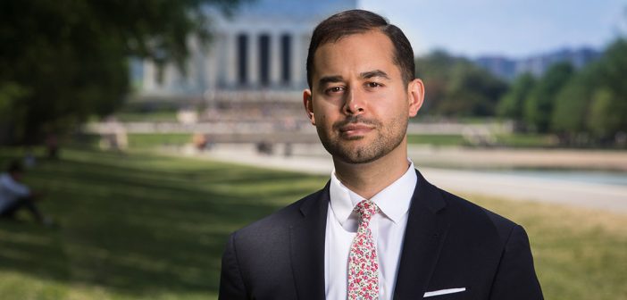 Fordham alumnus and Iraq War veteran Jayson Browder on the National Mall in Washington, D.C., where he heads up the nonprofit Veterans for Global Leadership