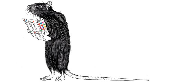 Illustration of a rat reading a New York City subway guide