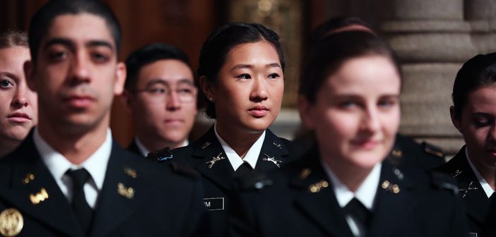 Esther Kim, one of the first women officers to train for combat roles in the U.S. military, is shown at her May 2016 commissioning at the University Church.