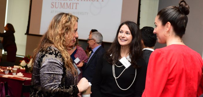 Attendees participate in a networking session at Fordham's inaugural Women's Philanthropy Summit on Nov. 6.