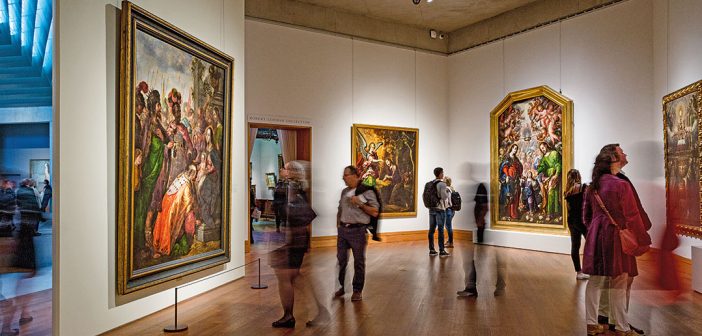 Museumgoers at the Metropolitan Museum of Art view the exhibition "Cristóbal de Villalpando: Mexican Painter of the Baroque" in October 2017