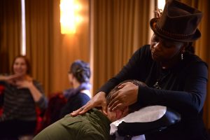 A man gets a massage at the Rose Hill campus
