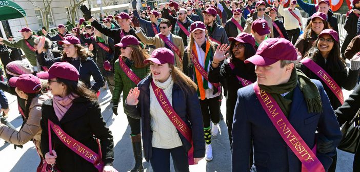 Fordham alumni marching in the St. Patrick's Day parade