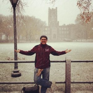 Sarwar poses in front of Keating in winter 2013