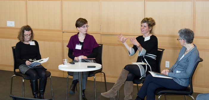 Judy Benjamin, Els de Graauw, Annika Hinze, and Jennifer Gordon discuss immigration at Fordham's School of Law