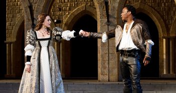 Heather Lind and Chukwudi Iwuji in Shakespeare in the Park's Othello, June 2018