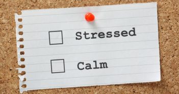 "Stressed or Calm" Tick Boxes on a paper note pinned to a cork notice board.