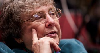 Sister Elizabeth Johnson, close up, at Dulles at 100
