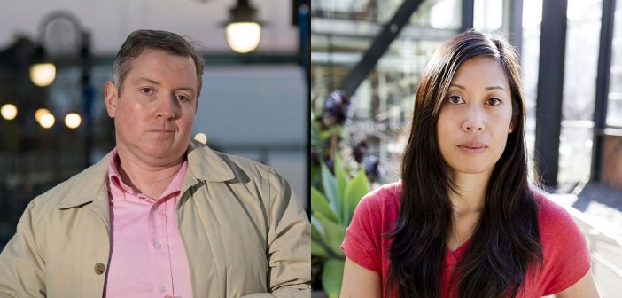 A composite image of investigative journalists Roddy Boyd and Bernice Yeung