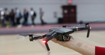 DJI Mavic Pro drone being held inside the Lombardi Fieldhouse