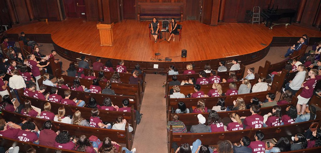 Mishan took questions from first-year students at student orientation, held at the New York Society for Ethical Culture. 