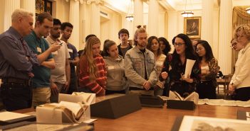 Students view documents at the New York Historical Society