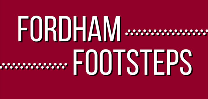 The logo of a new podcast at Fordham called Fordham Footsteps