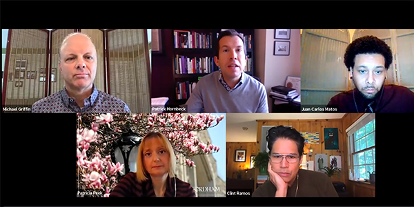 A screenshot from a panel on navigating the pandemic at Fordham.
