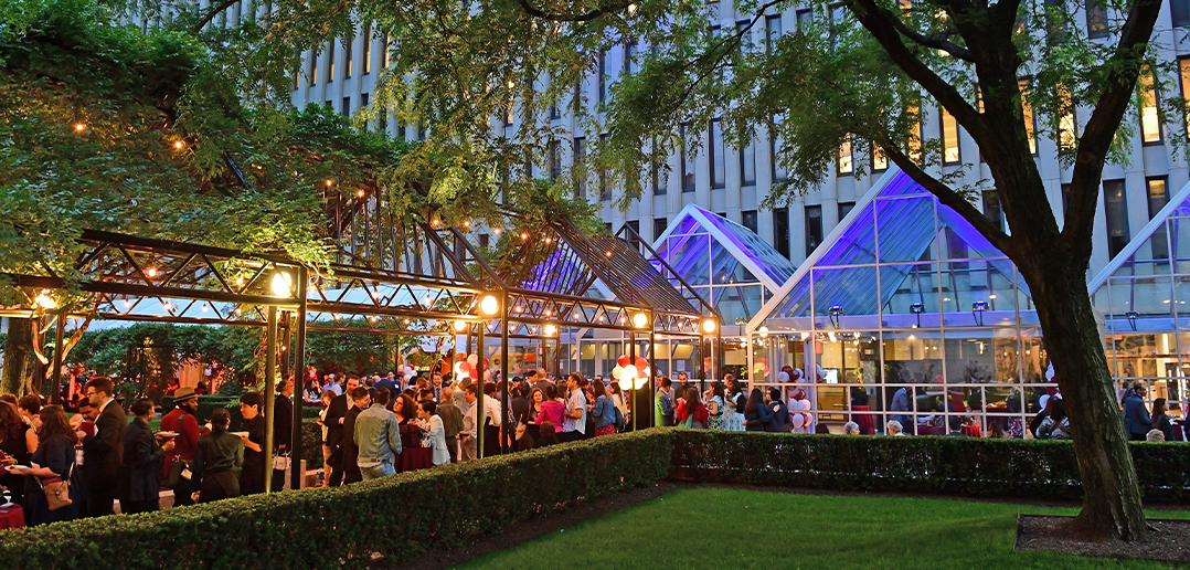 People gathering outside for Lincoln Center Block Party in 2018