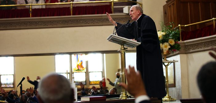 Father McShane was the guest-preacher at Abyssinian Baptist Church in Harlem.
