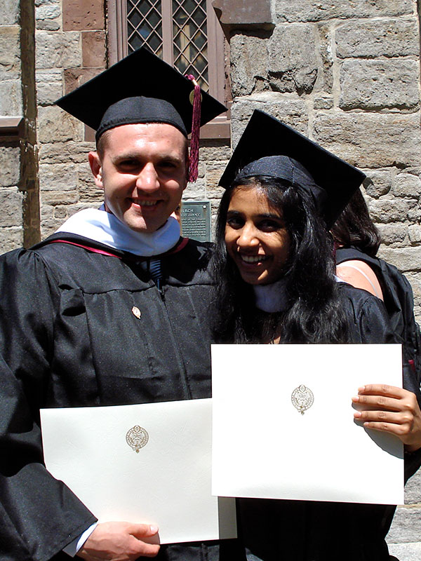 Alex and Priya at their Fordham diploma ceremony in 2012.