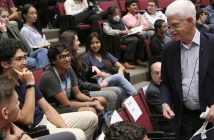 Mario Gabelli talks to students in audience
