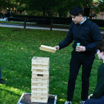 Students playing Jenga