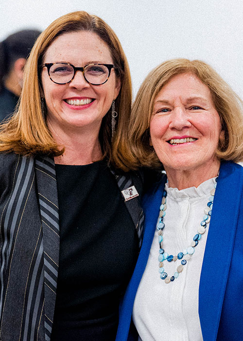 Tania Tetlow (left), president of Fordham, with Mary Anne Sullivan, vice chair of the University's Board of Trustees at a Fordham alumni reception in Washington, D.C.