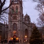 University Church with Christmas tree and wreath