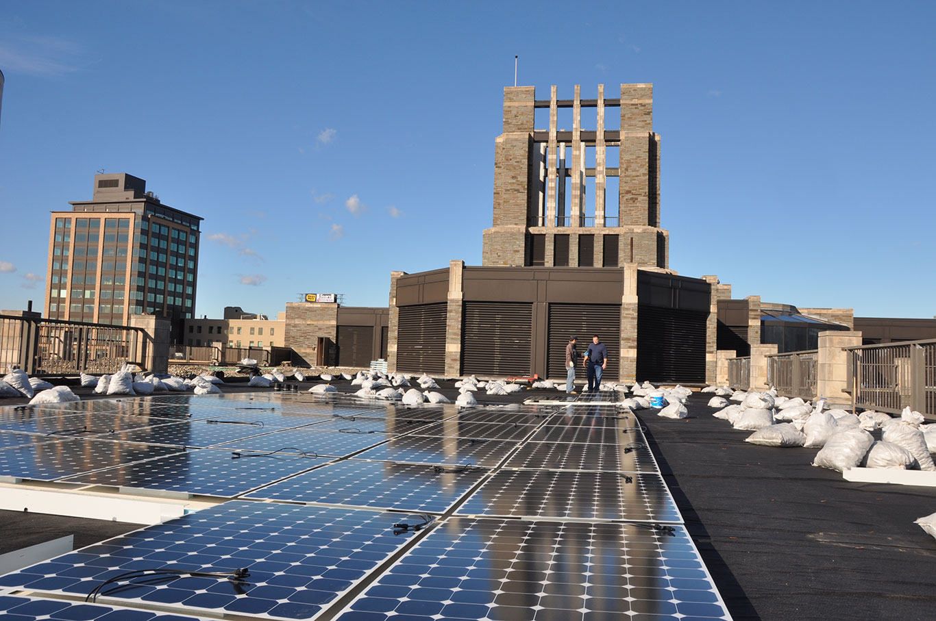 Solar panels on the roof of Walsh Family Library