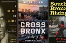 A composite image showing the covers of three books: A Bridge to Justice, Cross Bronx, and South Bronx Rising