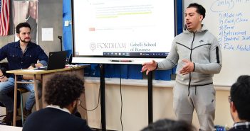 Gabelli sophomore Andres Cintron teaches at All Hallows High School in the Bronx