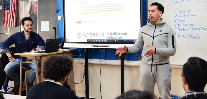 Gabelli sophomore Andres Cintron teaches at All Hallows High School in the Bronx