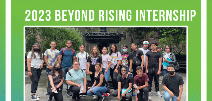 high schoolers in a group, text above them says 2023 Beyond Rising Internship