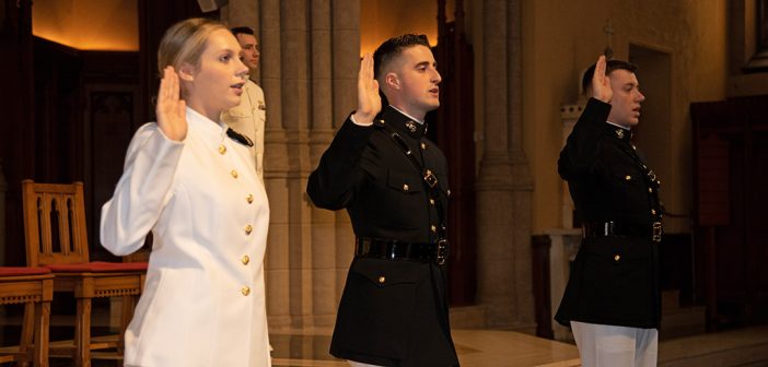 Cadets at Fordham's 2023 ROTC and NROTC commissioning ceremonies