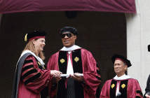 Stevie Wonder receives honorary degree on Commencement stage from Tania Tetlow