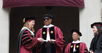 Stevie Wonder receives honorary degree on Commencement stage from Tania Tetlow